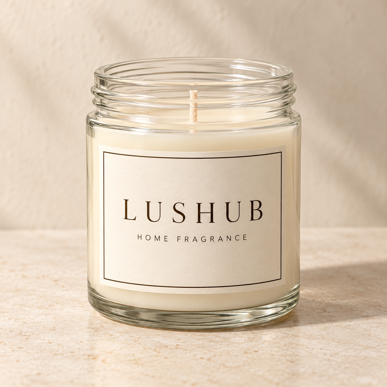 LusHub Clear Jar candle design mockup